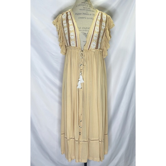 Free People Will Wait For You Midi in Garbanzo Bean Combo Dress XS (Oversize) - Picture 2 of 11